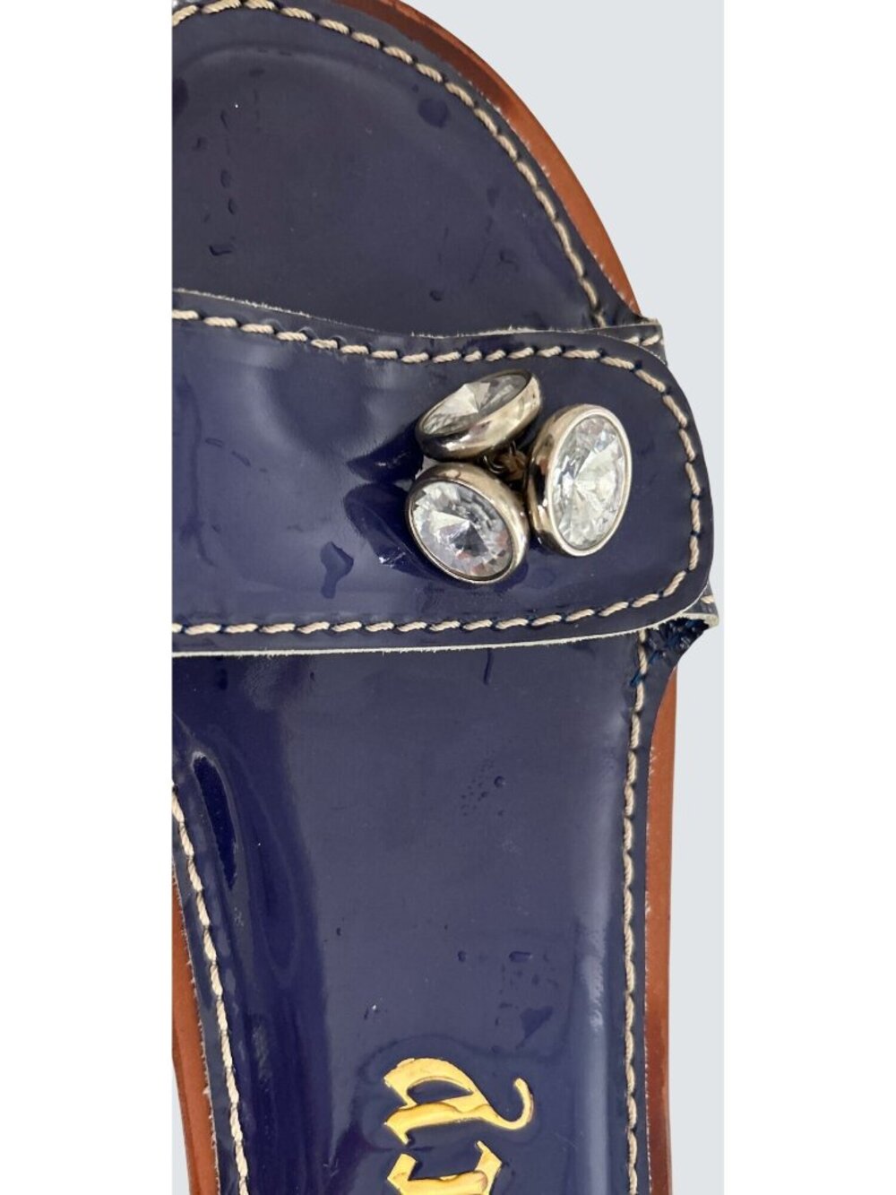 Juicy Couture Womens Navy Blue Patent Leather Rhinestone Slide Sandals Size 6 - Picture 9 of 12